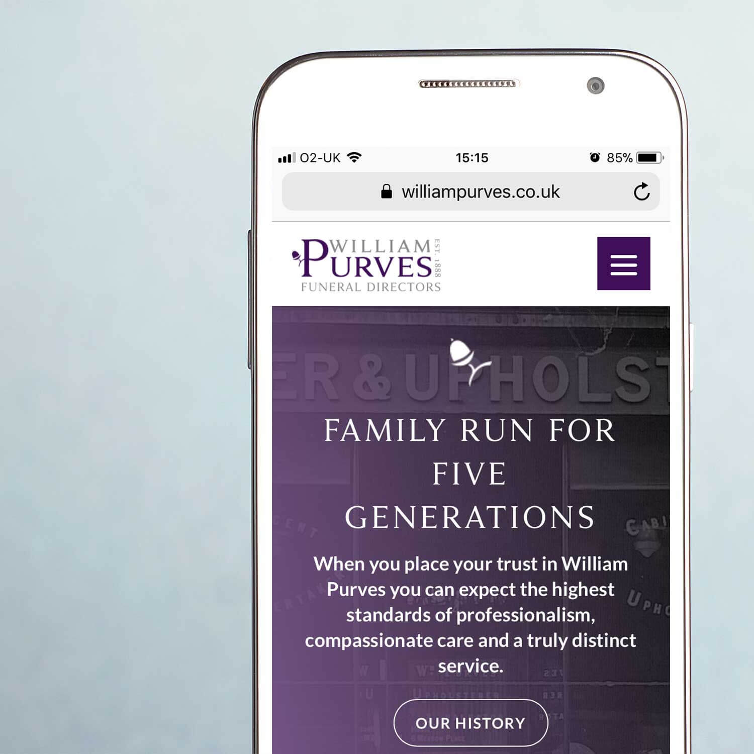 Mobile view of website for funeral industry marketing